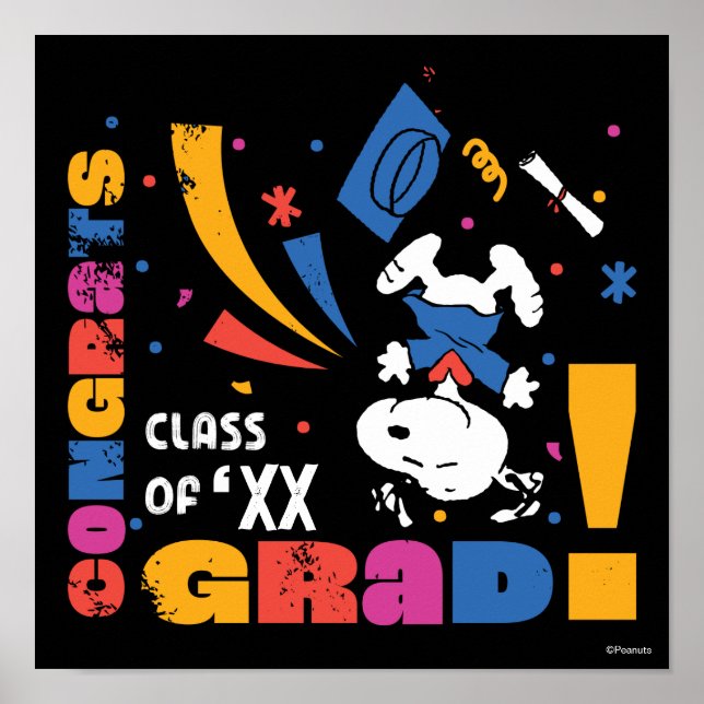 Póster Peanuts Snoopy Congrats Grad Graduation Confetti (Frente)