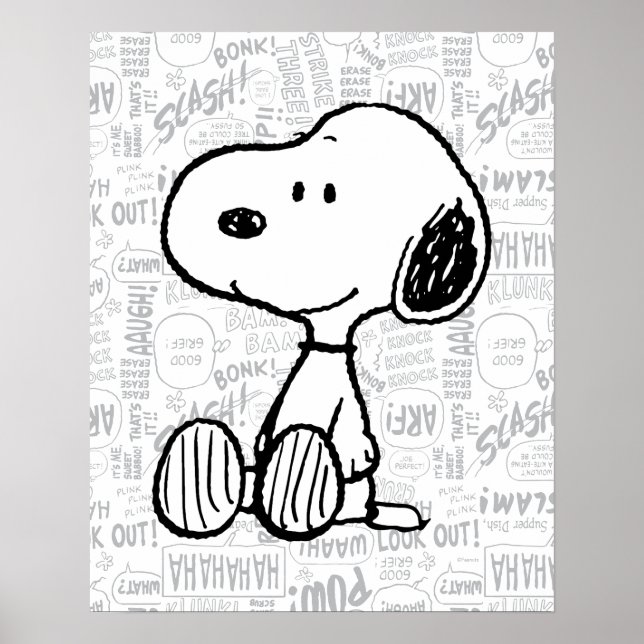 Póster PEANUTS | Snoopy on Black White Comics (Frente)