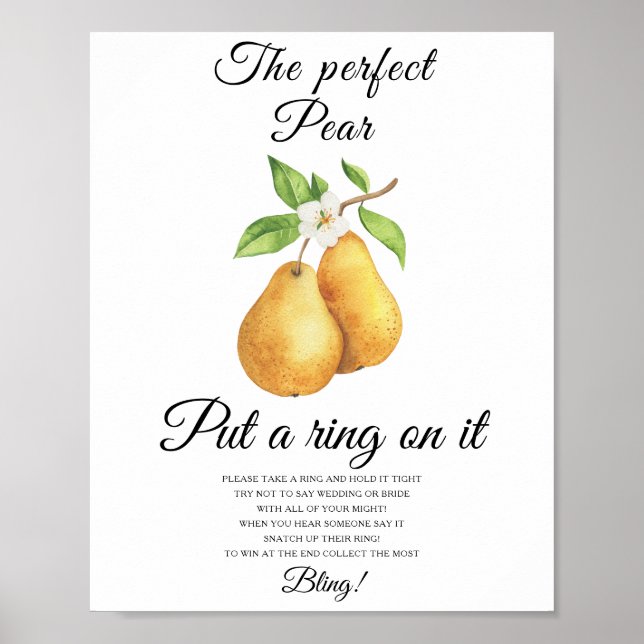 Póster Pear bridal shower Put a ring on it game (Frente)
