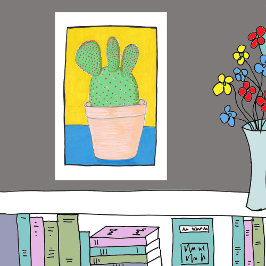 Póster Pear espinoso, tres cactus de lobo, dibujo peculia