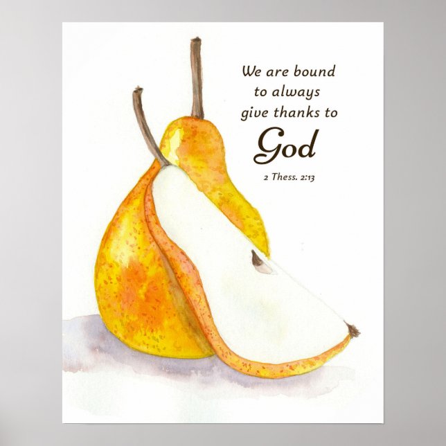 Póster Pear Fresh Fruit Kitchen Scripture Give Thanks (Frente)
