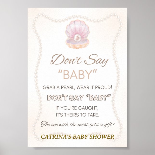 Póster Pearl Baby Shower Game Sign (Frente)
