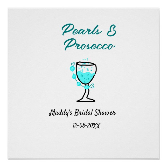 Póster Pearls and prosecco bridal shower blue black name  (Anverso)