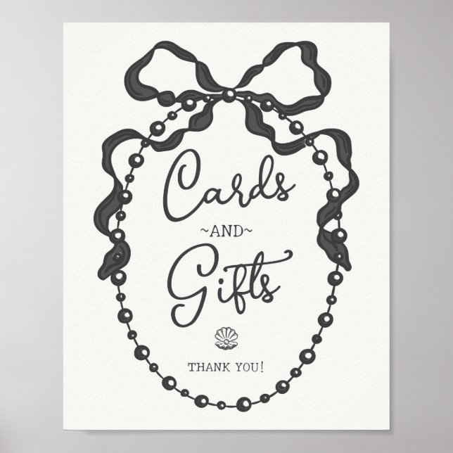 Póster Pearls Black Coquette Bow Cards & Gifts Rótulo (Frente)