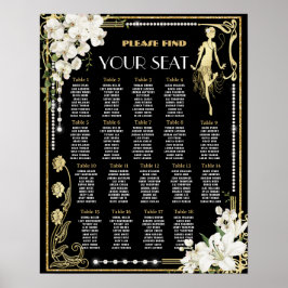 Póster Pearls Floral Art Deco Gatsby Atravesando los asie