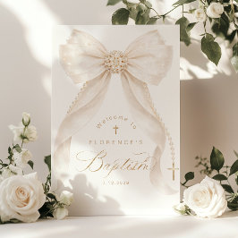 Póster Pearls Gold Bow Girl Baptism Welcome