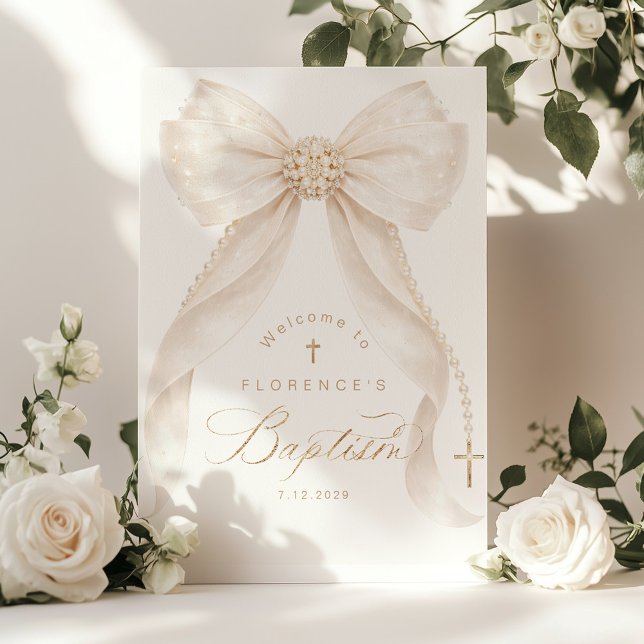 Póster Pearls Gold Bow Girl Baptism Welcome (Subido por el creador)