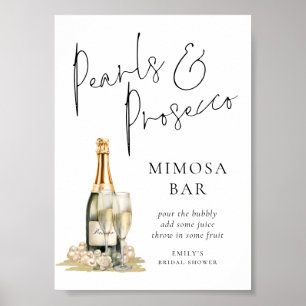 Póster Pearls Prosecco Bridal Shower Mimosa Bar Rótulo