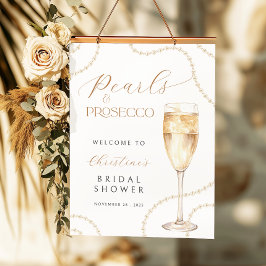 Póster Pearls Prosecco Bridal Shower Poster Sign Digital