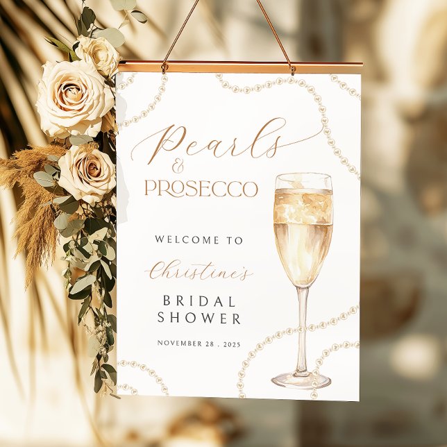 Póster Pearls Prosecco Bridal Shower Poster Sign Digital (Subido por el creador)