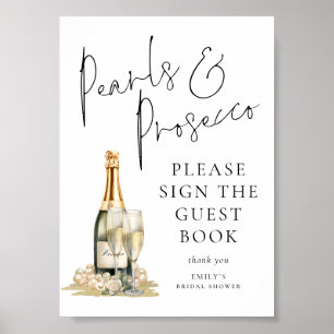 Póster Pearls Prosecco Bridal Shower Rótulo del libro de
