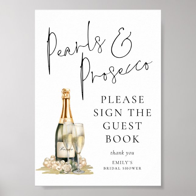 Póster Pearls Prosecco Bridal Shower Rótulo del libro de  (Frente)