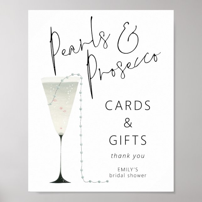 Póster Pearls Prosecco Cards Gifts Bridal Shower (Frente)
