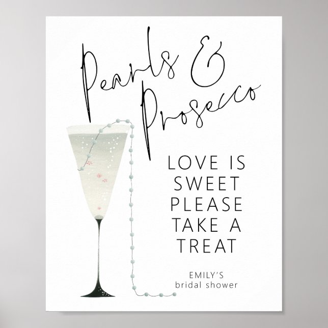 Póster Pearls Prosecco Love is Sweet Bridal Shower (Frente)