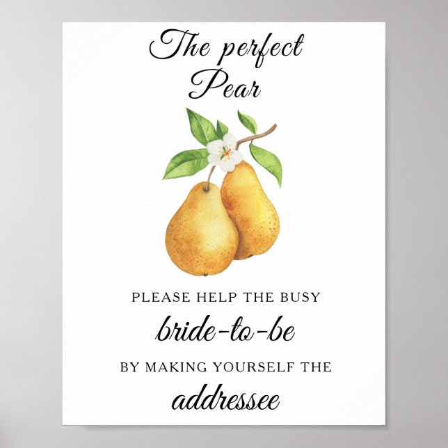 Póster Pears bridal shower Help the busy bride Address (Frente)