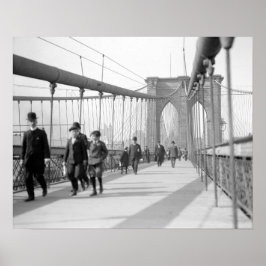 Póster Peatones puente de Brooklyn, 1909. Foto de cosecha
