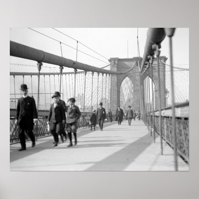 Póster Peatones puente de Brooklyn, 1909. Foto de cosecha (Frente)