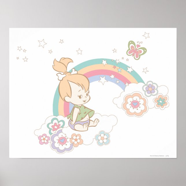 Póster PEBBLES™ Nubes de arcoiris y flores (Frente)
