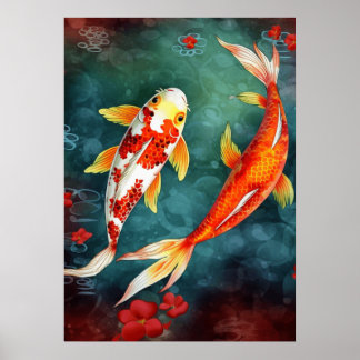Póster Peces de Koi nadando en un estanque