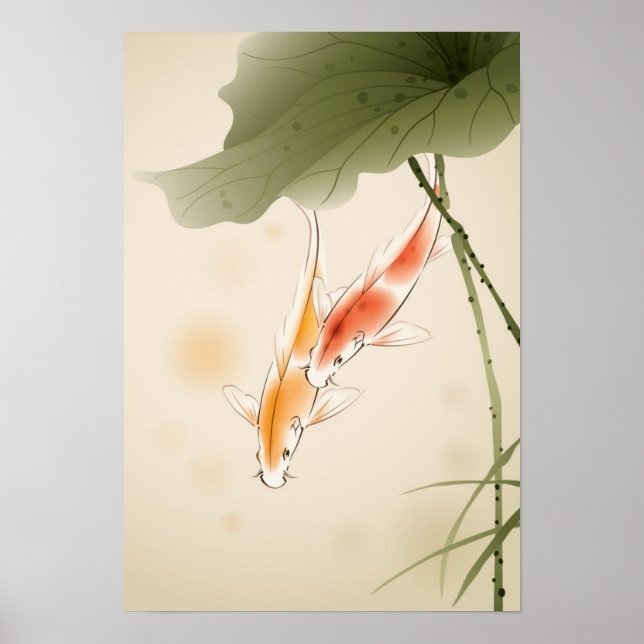 Póster Peces de la carpa japonesa nadando en estanque de  (Frente)