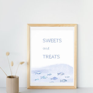 Póster Peces de mar azul niños dulces y dulces de cumplea