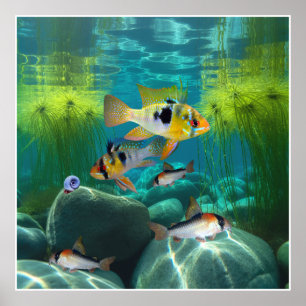 Póster Peces del acuario Corydoras Cichlids