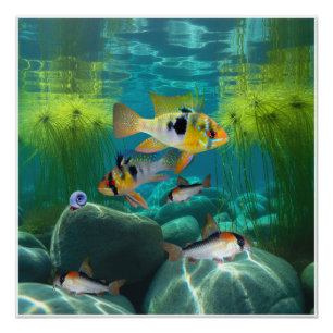 Póster Peces del acuario Corydoras Cichlids