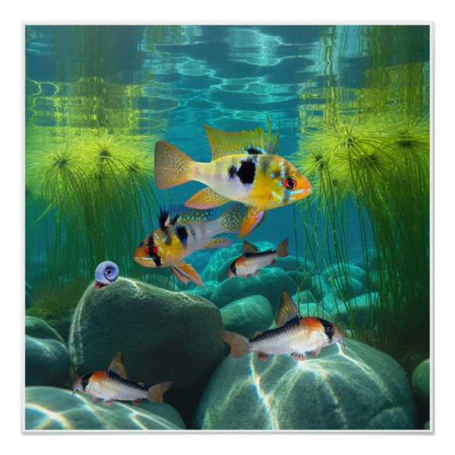 Póster Peces del acuario Corydoras Cichlids (Anverso)
