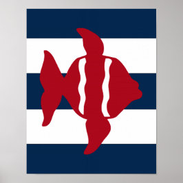 Póster Peces náuticos impresos rojo, marino y blanco