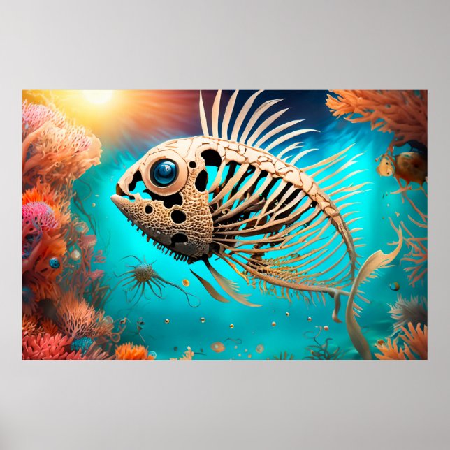 Póster Peces óseos nadando por el Coral (Frente)