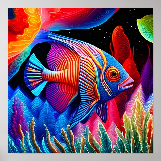 Póster Peces tropicales multicolores Blue Facturado (Frente)