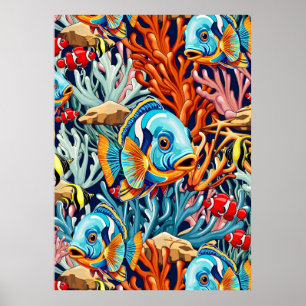 Póster Peces Tropicales Vibraciones Veraniegas Coloridas