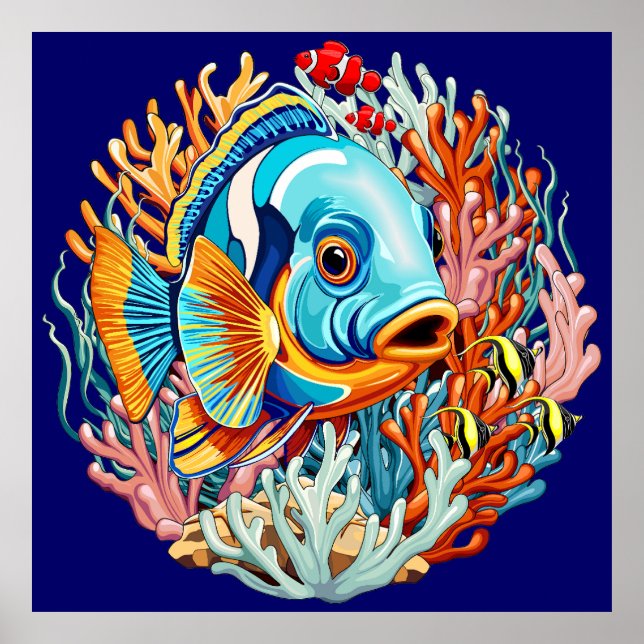 Póster Peces Tropicales Vibraciones Veraniegas Coloridas (Frente)