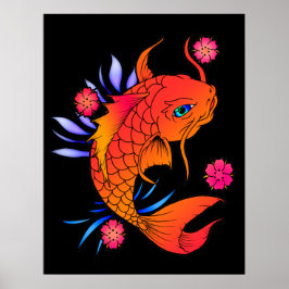 Póster peces y flores koi