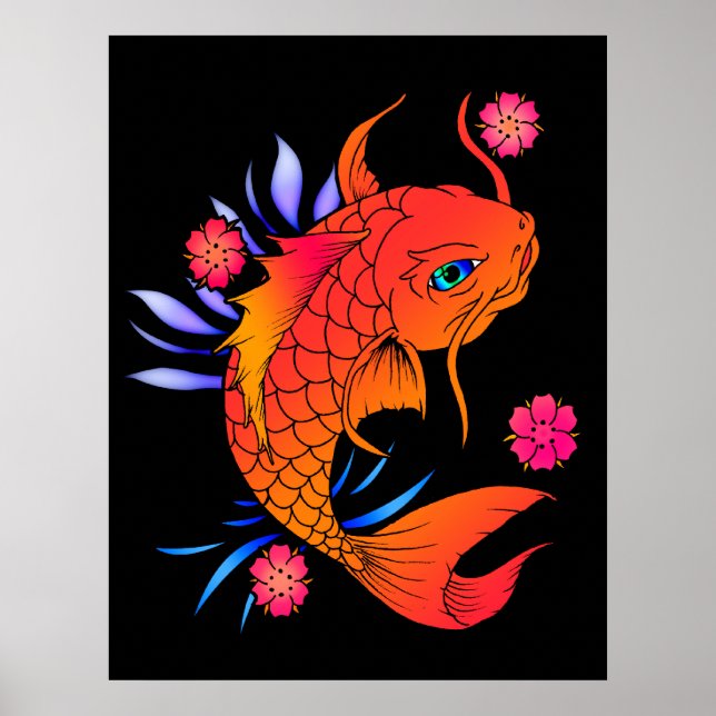 Póster peces y flores koi (Frente)