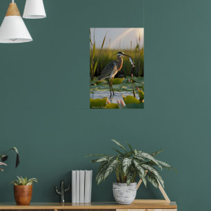 Póster Pechuga americana sosteniendo peces en marea negra