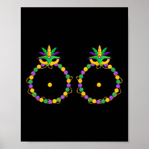 Póster Pechuga divertida con cuentas Nola Mardi Gras Gras