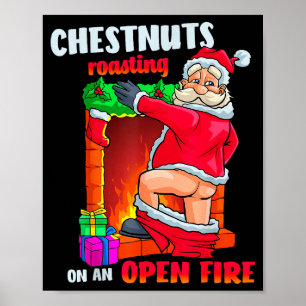 Póster Pechuga Nueces Asando Divertido Travieso Santa Com