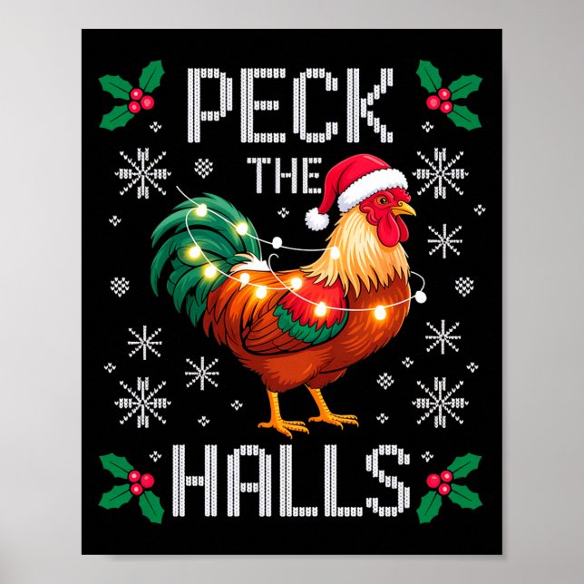 Póster Peck The Halls Chicken Christmas Lights Snowflakes (Frente)