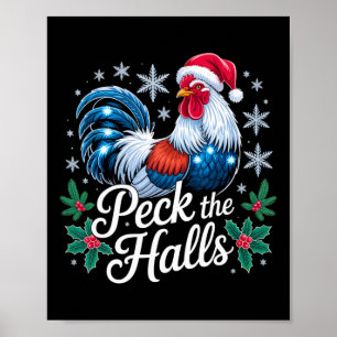 Póster Peck The Halls Pollo Xmas Sombrero Santa Copos de