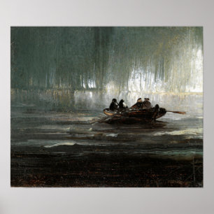 Póster Peder Balke Northern ilumina cuatro hombres en bot