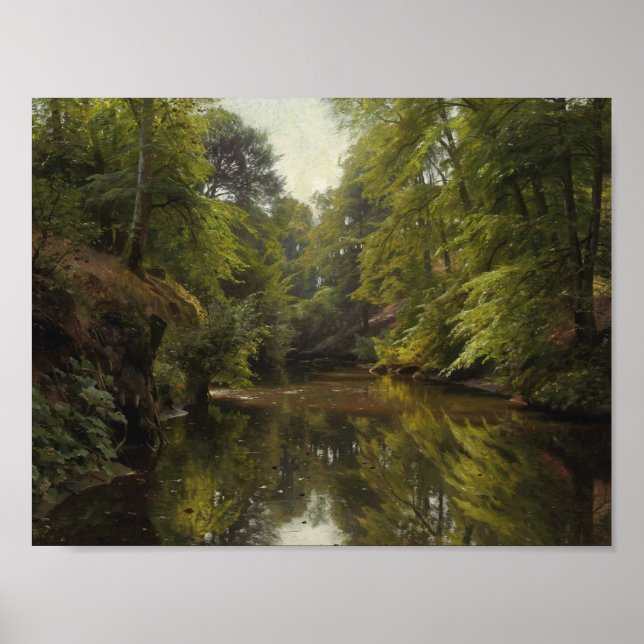 Póster Peder Monsted - Paisaje del río de madera (Frente)