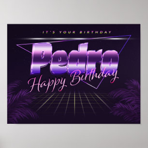 Póster Pedro Name Vorname lila retro Poster Geburtstag