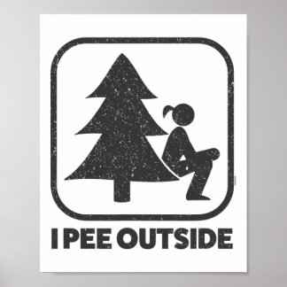 Póster Pee Afuera Rótulo Chica Divertido Camping Senderis