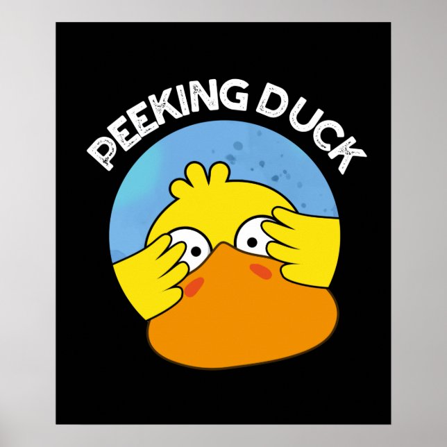 Póster Peeking Duck Gracioso Animal Chino Dish Pun Dark B (Frente)