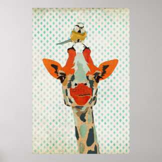 Póster Peeking Giraffe & Little Bird Art Poster