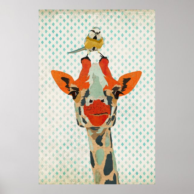 Póster Peeking Giraffe & Little Bird Art Poster (Frente)