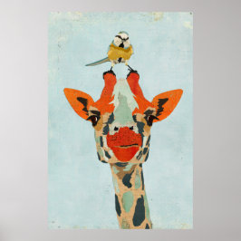 Póster Peeking Giraffe & Little Bird Art Poster