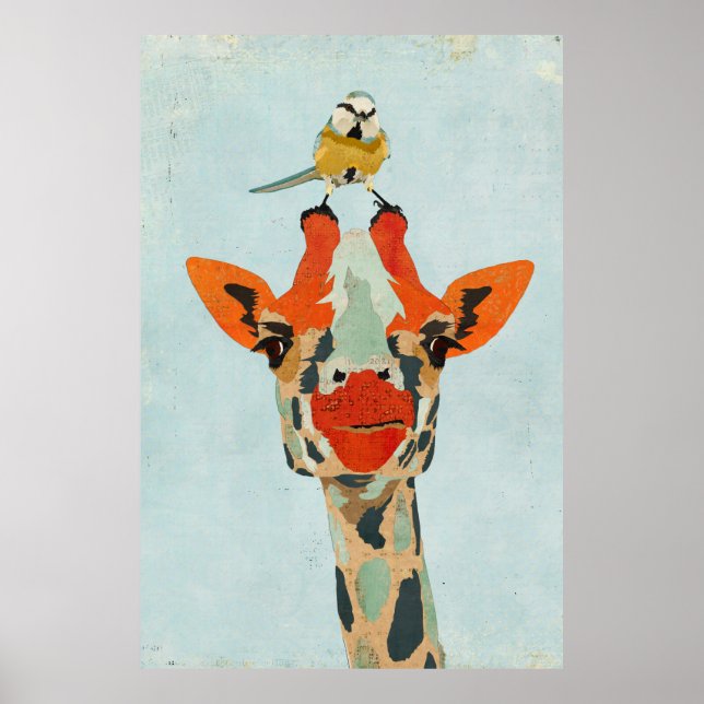 Póster Peeking Giraffe & Little Bird Art Poster (Frente)