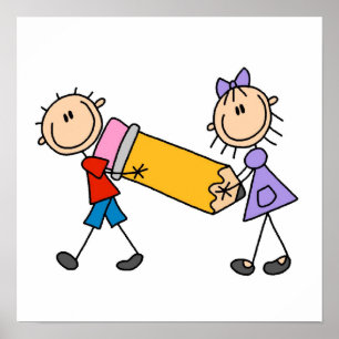 Póster Pegar niños con lápiz